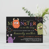Groen Oranje klein Monster Halloween Baby shower Kaart (Staand voorkant)