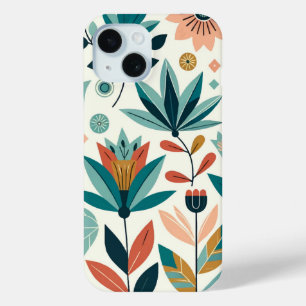 Groen Oranje Krachtig Modern Bloemendrukpatroon iPhone 15 Case