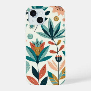 Groen Oranje Krachtig Modern Bloemendrukpatroon iPhone 15 Case