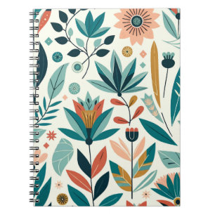 Groen Oranje Krachtig Modern Bloemendrukpatroon Notitieboek