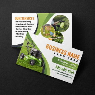 Groen, Oranje Lawn Care Landscaping Maaidienst Visitekaartje