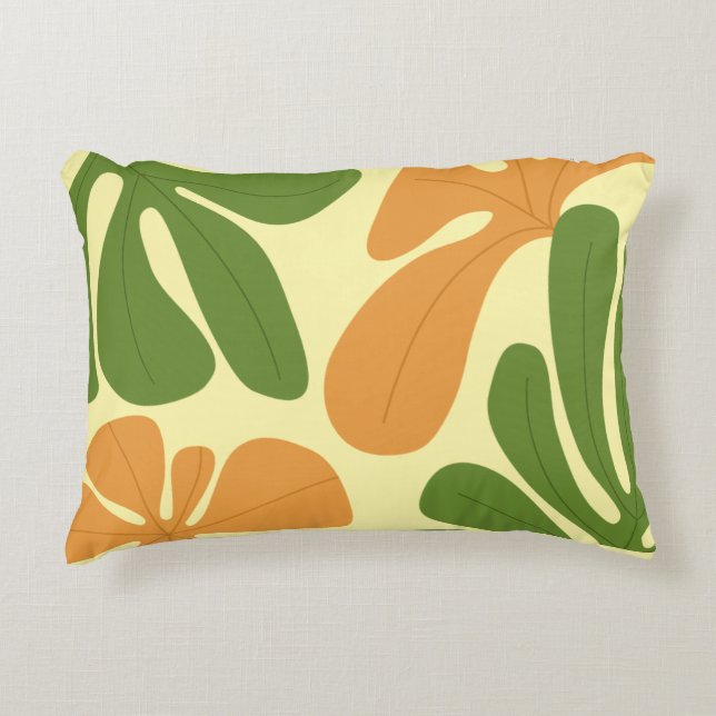 Groen & Oranje Modern Abstract Bloemmotief Accent Kussen (Voorkant)