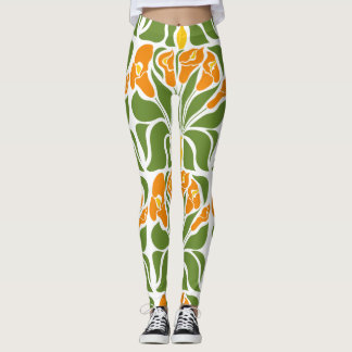 Groen & Oranje Modern Abstract Bloemmotief Leggings