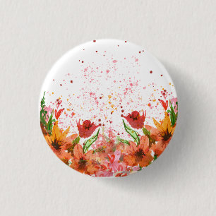 Groen & Oranje Modern Abstract Bloemmotief Ronde Button 3,2 Cm