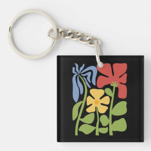 Groen & Oranje Modern Abstract Bloemmotief Sleutelhanger