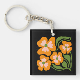 Groen & Oranje Modern Abstract Bloemmotief Sleutelhanger