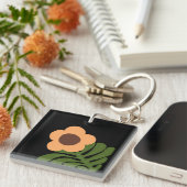 Groen & Oranje Modern Abstract Bloemmotief Sleutelhanger (Voorkant Rechts)