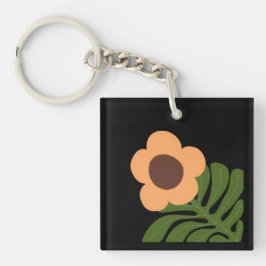 Groen & Oranje Modern Abstract Bloemmotief Sleutelhanger
