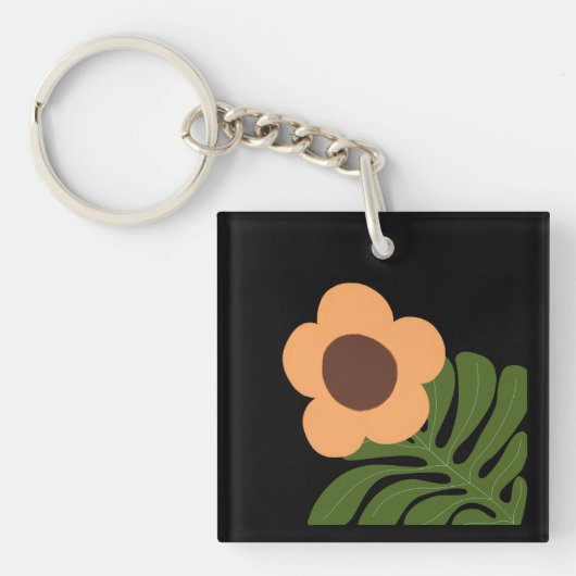 Groen & Oranje Modern Abstract Bloemmotief Sleutelhanger (voorkant)