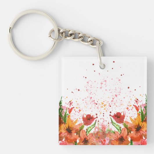 Groen & Oranje Modern Abstract Bloemmotief Sleutelhanger (voorkant)