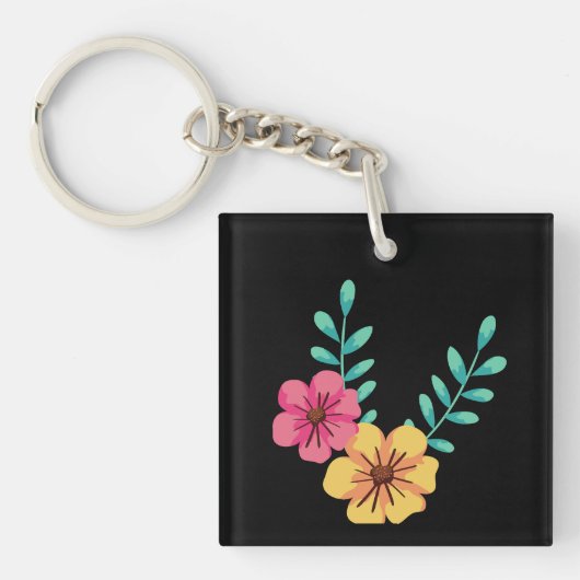 Groen & Oranje Modern Abstract Bloemmotief Sleutelhanger (voorkant)
