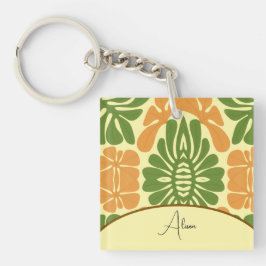 Groen & Oranje Modern Abstract Bloemmotief Sleutelhanger