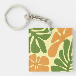 Groen & Oranje Modern Abstract Bloemmotief Sleutelhanger