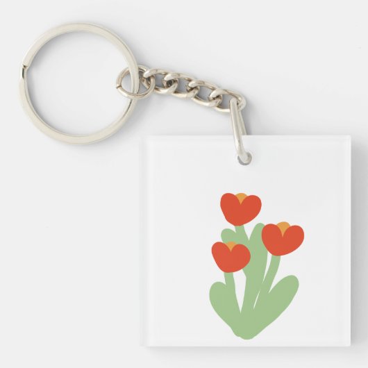Groen & Oranje Modern Abstract Bloemmotief Sleutelhanger (voorkant)