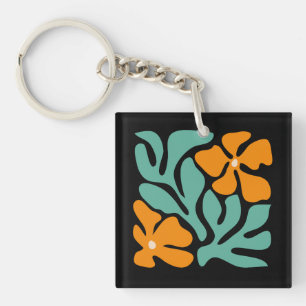 Groen & Oranje Modern Abstract Bloemmotief Sleutelhanger