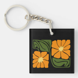Groen & Oranje Modern Abstract Bloemmotief Sleutelhanger
