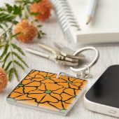 Groen & Oranje Modern Abstract Bloemmotief Sleutelhanger (Voorkant Rechts)