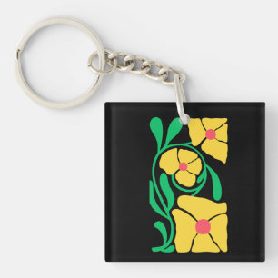 Groen & Oranje Modern Abstract Bloemmotief Sleutelhanger