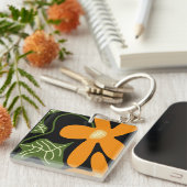 Groen & Oranje Modern Abstract Bloemmotief Sleutelhanger (Voorkant Rechts)