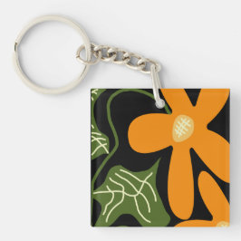 Groen & Oranje Modern Abstract Bloemmotief Sleutelhanger