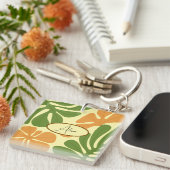 Groen & Oranje Modern Abstract Bloemmotief Sleutelhanger (Voorkant Rechts)