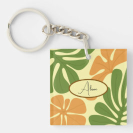 Groen & Oranje Modern Abstract Bloemmotief Sleutelhanger