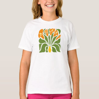 Groen & Oranje Modern Abstract Bloemmotief T-shirt