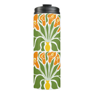 Groen & Oranje Modern Abstract Bloemmotief Thermosbeker