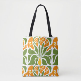 Groen & Oranje Modern Abstract Bloemmotief Tote Bag