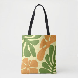 Groen & Oranje Modern Abstract Bloemmotief Tote Bag
