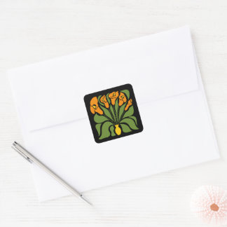 Groen & Oranje Modern Abstract Bloemmotief Vierkante Sticker