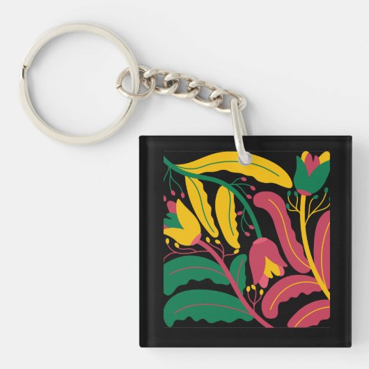 Groen & Oranje Modern Abstract Floral Sleutelhanger (voorkant)