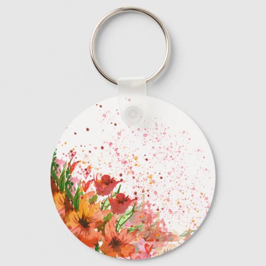Groen & Oranje Modern Abstract Floral Sleutelhanger (Voorkant)