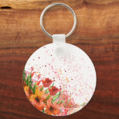 Groen & Oranje Modern Abstract Floral Sleutelhanger (Voorkant)