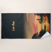 groen Oranje rood landschap Zonsondergang Strandlaken (Voorkant)