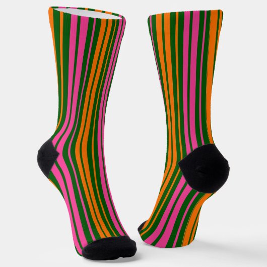 Groen Oranje Roze Verticale Strepen Design Sokken (Gebogen)