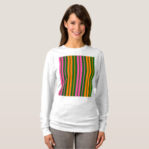 Groen Oranje Roze Verticale Strepen Design T-shirt