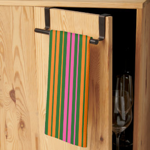Groen Oranje Roze Verticale Strepen Design Theedoek