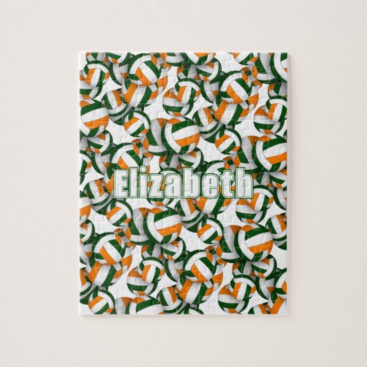 groen oranje team kleuren meisjes volleybal legpuzzel (Verticaal)