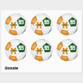 Groen oranje team kleuren voetbal op maat ronde sticker (Vel)