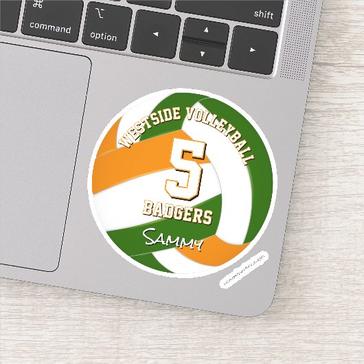 Groen oranje team kleuren volleybalspeler sticker (Detail)