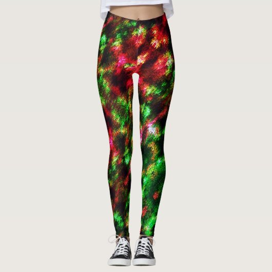 Groen, oranje tot roodbaars, vedereffect leggings (Voorkant)
