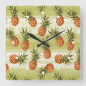 Groen Oranje Tropisch anananasepfruitpatroon Vierkante Klok (Voorkant)