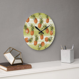 Groen Oranje Tropisch Ananas Fruit Patroon Grote Klok