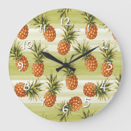 Groen Oranje Tropisch Ananas Fruit Patroon Grote Klok