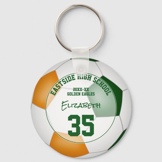 Groen oranje Voetbal Team Gifts Meisjes Jongens Sp Sleutelhanger (Voorkant)