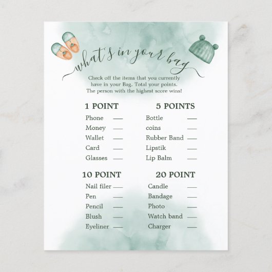 GROEN & ORANJE WATERVERF BABY SHOWER SPEL (Achterkant)