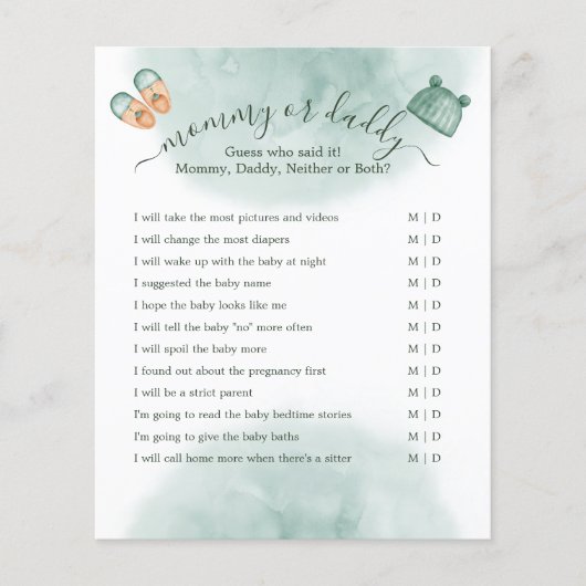 GROEN & ORANJE WATERVERF BABY SHOWER SPEL (Voorkant)