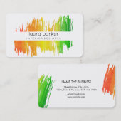 Groen Oranje Waterverf Splatter Abstract Modern Visitekaartje (Voorkant / Achterkant)