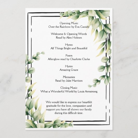 Groen Orde van de Levensduur Celebratieprogramma Programmakaart (Achterkant)